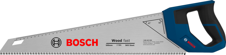Bosch 500mm 목재 절단용 수동톱, 톱날 길이 7 TPI.