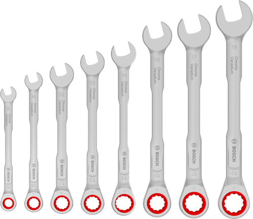 Bosch 라쳇 복합 렌치 세트 8-19mm, 토크 50% 향상.
