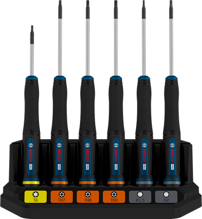 Bosch PRO 정밀 스크루드라이버 세트 TX/TH/H, 색상으로 구분된 손잡이가 있는 6개 구성.