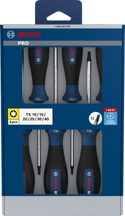 Bosch PRO 스크루드라이버 세트 TX 6개입 (S2 스틸 샤프트 포함).