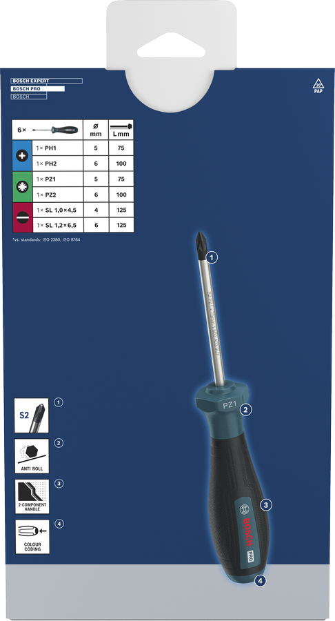 PRO PH/PZ/SL 스크류 드라이버 세트, 6PCS