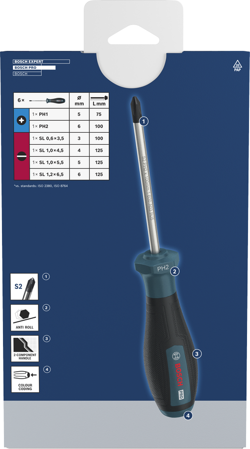 PRO PH/SL 스크류 드라이버 세트, 6PCS