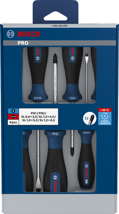 Bosch PRO 스크루드라이버 세트 PH/SL 6개입 (S2 샤프트 포함).