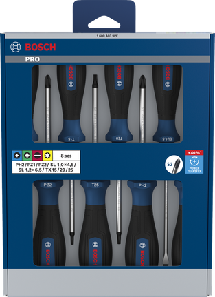Bosch PRO 스크루드라이버 세트 8개입 S2 샤프트 미끄럼 방지형.