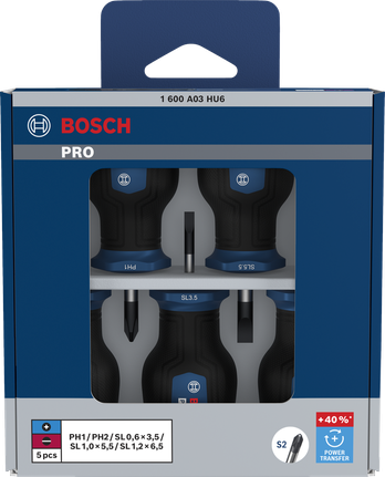 Bosch PRO 스터비 스크루드라이버 PH/SL 세트 (S2 샤프트, 토크 40% 증가).