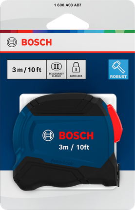 자동 잠금 기능이 있는 Bosch 3m/10ft 줄자.