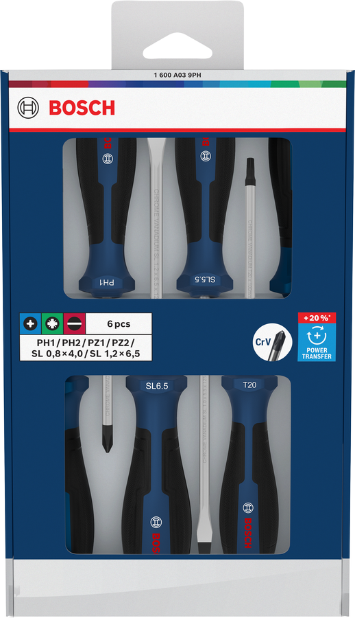 스크류 드라이버 세트, PH/PZ/SL, 6PCS