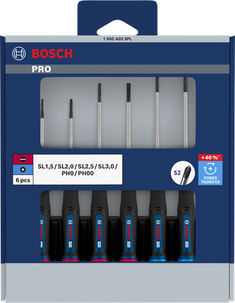Bosch PRO 정밀 스크루드라이버 세트 PH/SL (S2 샤프트 포함).