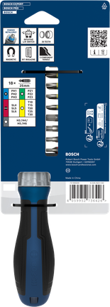 Bosch 비트 라쳇 스크루드라이버 세트 (비트 18개 포함).
