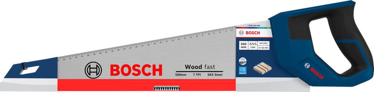 Bosch 500mm 목재 절단용 수동톱, 톱날 길이 7 TPI.