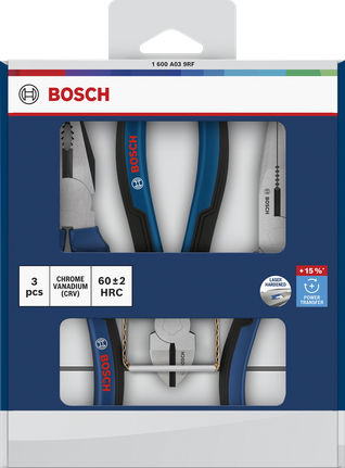 Bosch 펜치 3개 세트, 레이저 경화 처리된 절삭날.