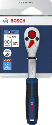 Bosch 1/4인치 라쳇, 톱니 72개, 길이 150mm.