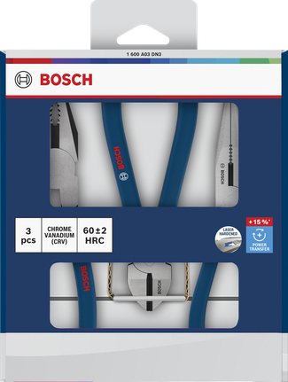 Bosch 플라이어 3개 세트, 미끄럼 방지 손잡이 코팅 처리.