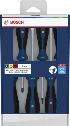 Bosch PH/TX/SL 스크루드라이버 세트 (크롬 바나듐 샤프트, 6개입).