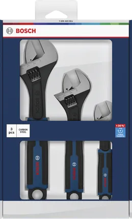 Bosch 조절식 렌치 세트 3개입, 탄소강 재질.