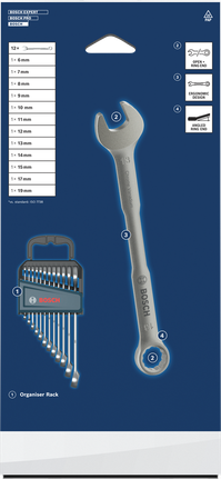 Bosch 12피스 복합 렌치 세트 (정리대 포함).