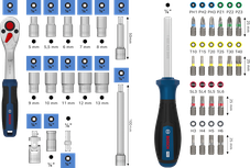 Bosch 1/4인치 라쳇 세트 (드라이버 및 비트 포함 37개 구성).