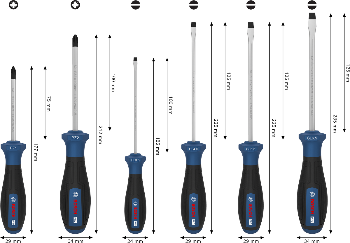 PRO PZ/SL 스크류 드라이버 세트, 6PCS