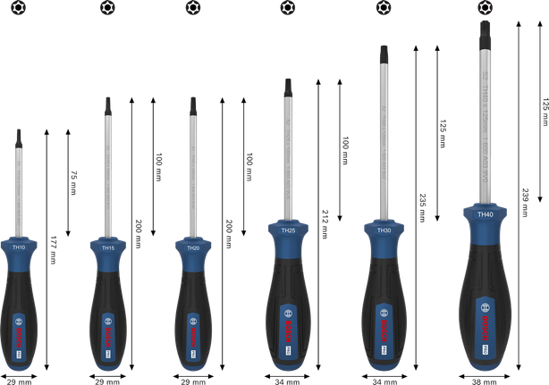 Bosch 프로 스크루드라이버 세트 TH 6개입 (색상으로 구분된 손잡이 포함).