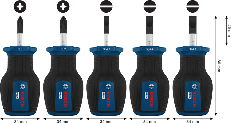 Bosch PRO 스터비 스크루드라이버 PH/SL 세트 (S2 샤프트 포함 5개입)