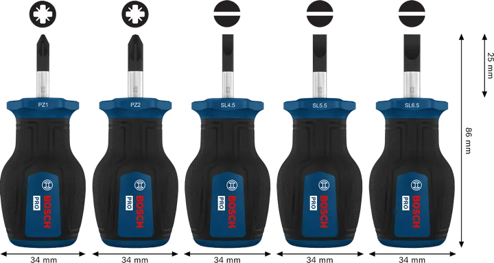 PRO Stubby PZ/SL 스크류드라이버 세트 , 5개