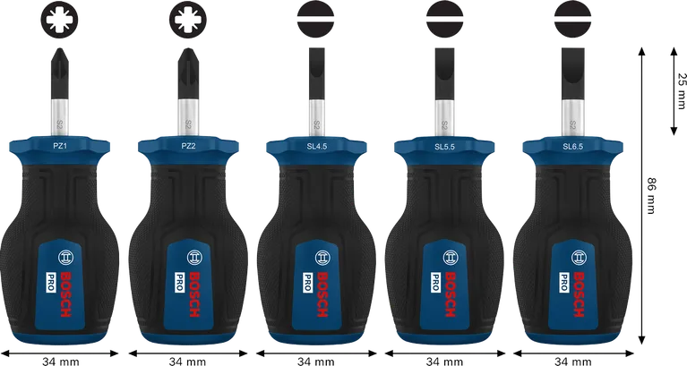 Bosch PRO 스터비 스크루드라이버 PZ/SL 세트 (S2 샤프트 및 다중 구성 요소 손잡이 포함).