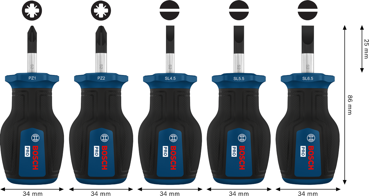 PRO Stubby PZ/SL 스크류드라이버 세트 , 5개