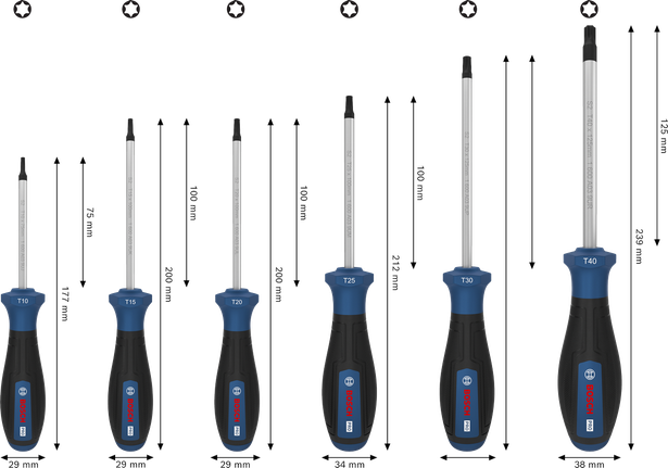 Bosch PRO 스크루드라이버 세트 TX 6개입 (S2 샤프트 포함).