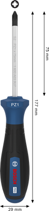 인체공학적 손잡이가 있는 Bosch PRO PZ1 x 75mm 스크루드라이버.