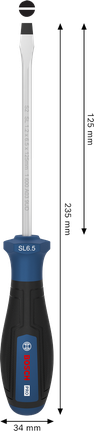 인체공학적 손잡이가 장착된 Bosch PRO SL 스크루드라이버 (크기: 1.2 x 6.5 x 125 mm).