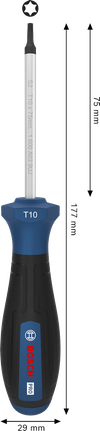 인체공학적 손잡이가 있는 Bosch PRO TX10 x 75mm 스크루드라이버.