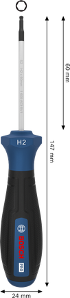 인체공학적 손잡이가 있는 Bosch PRO H2 x 60mm 스크루드라이버.