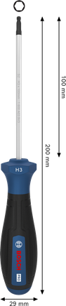 인체공학적 손잡이가 있는 Bosch PRO H3 x 100mm 스크루드라이버.