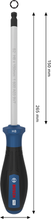 인체공학적 손잡이가 있는 Bosch PRO H8 x 150mm 스크루드라이버.