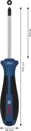 인체공학적 손잡이가 있는 Bosch PH1 x 75mm 스크루드라이버.