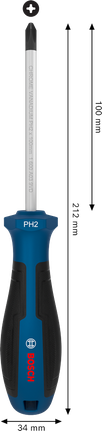 인체공학적 손잡이가 있는 Bosch PH2 x 100mm 스크루드라이버.