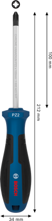 인체공학적 손잡이가 있는 Bosch PZ2 x 100mm 스크루드라이버.