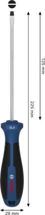 인체공학적 손잡이가 장착된 Bosch SL 0.8 x 4.0 x 125 mm 스크루드라이버.