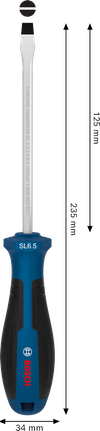 인체공학적 손잡이가 장착된 Bosch SL 1.2 x 6.5 x 125 mm 스크류드라이버.