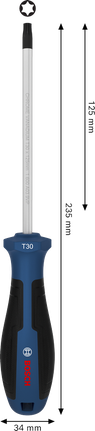 인체공학적 손잡이가 있는 Bosch TX30 x 125 mm 스크루드라이버.