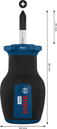 인체공학적 손잡이가 있는 Bosch PRO 스터비 스크루드라이버 PH1 x 25 mm.