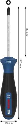인체공학적 손잡이가 있는 Bosch PRO PH1 x 75mm 스크루드라이버.