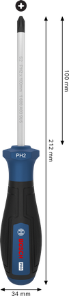 인체공학적 손잡이가 있는 Bosch PRO PH2 x 100mm 스크루드라이버.