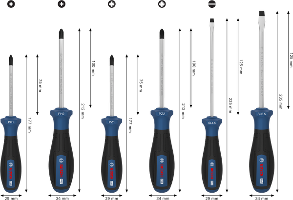PRO PH/PZ/SL 스크류 드라이버 세트, 6PCS