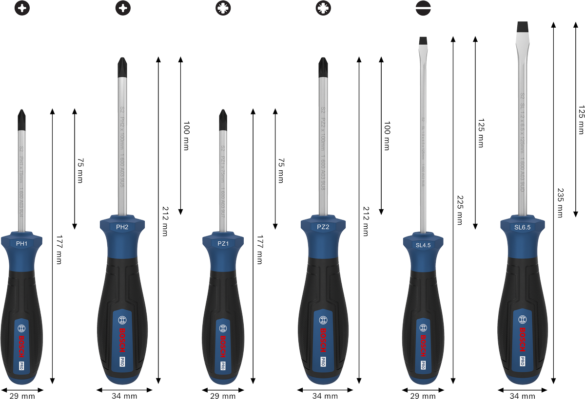 PRO PH/PZ/SL 스크류 드라이버 세트, 6PCS