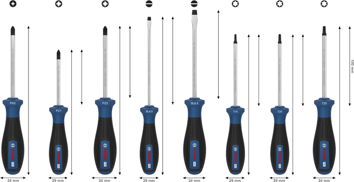 PRO PH/PZ/SL/TX 스크류 드라이버 세트, 6PCS