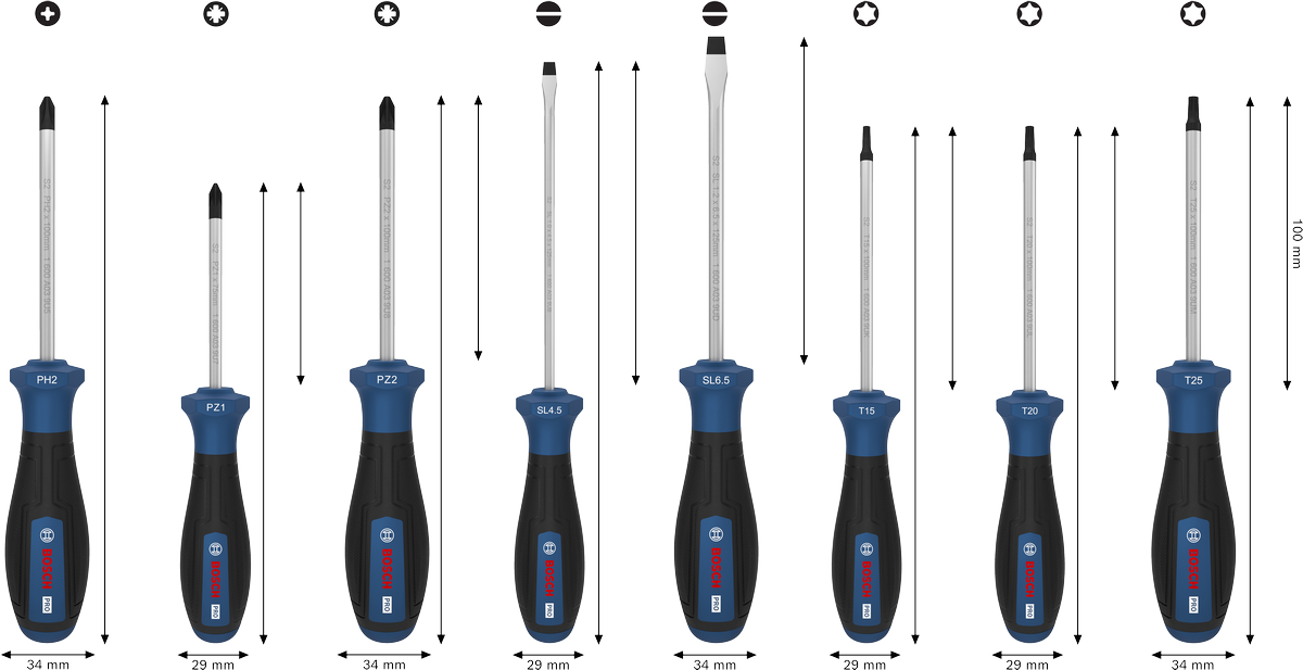 PRO PH/PZ/SL/TX 스크류 드라이버 세트, 6PCS