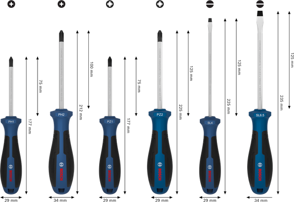 스크류 드라이버 세트, PH/PZ/SL, 6PCS