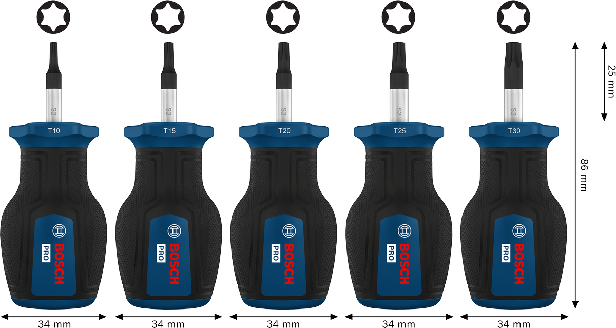 PRO 짧은 Torx 스크류 드라이버 세트, 5PCS