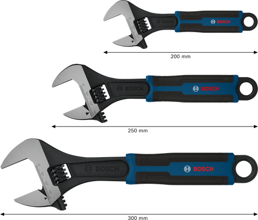 Bosch 조절식 렌치 세트 150, 200, 250mm 3개입.